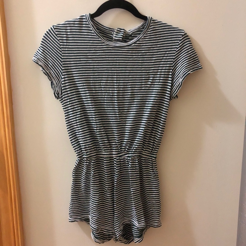 American Apparel green & white striped romper